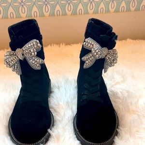Black Kurt Geiger boots with diamond accessories